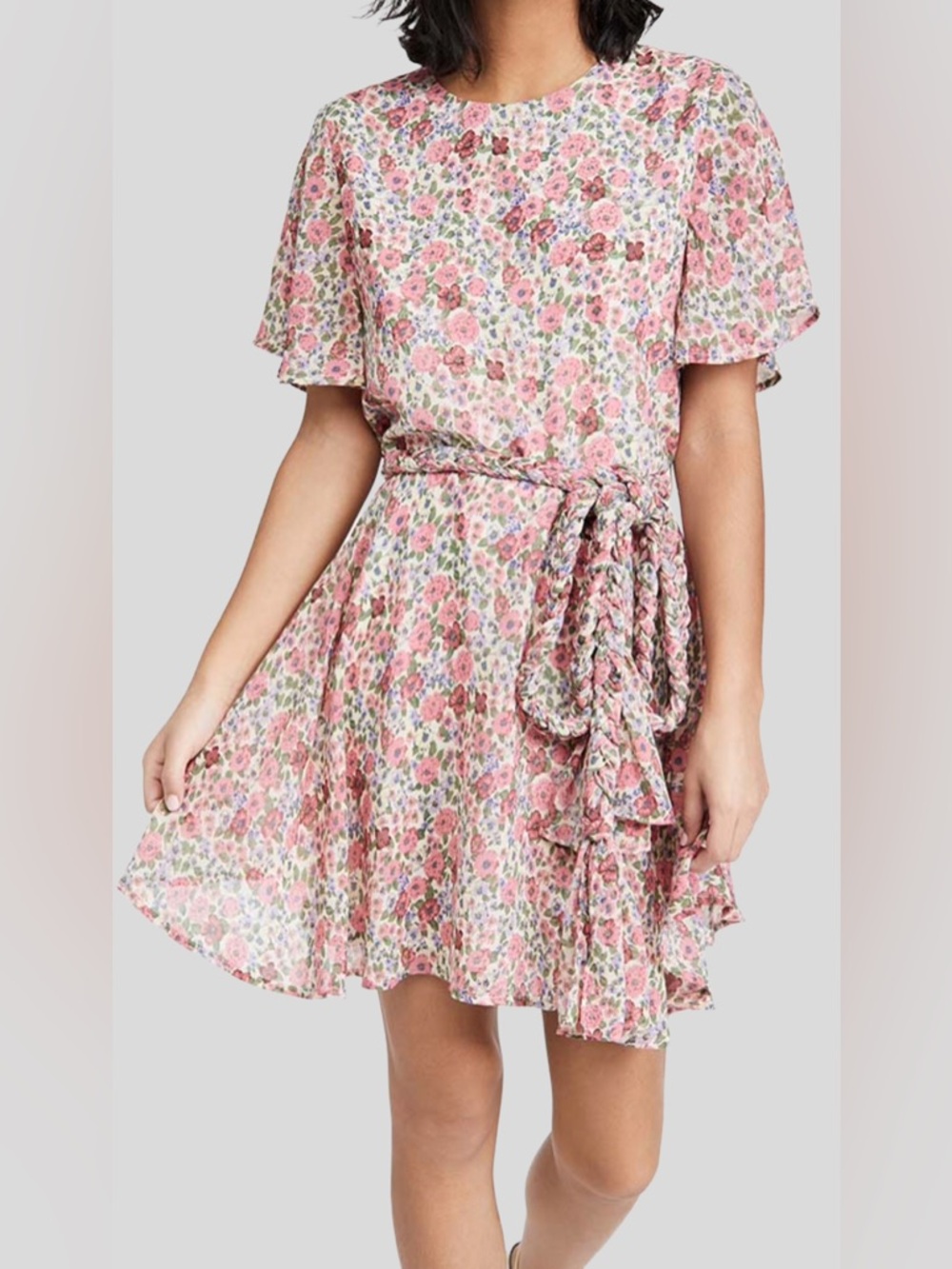 English Factory Floral Braided‑Belt Mini Dress Size Small